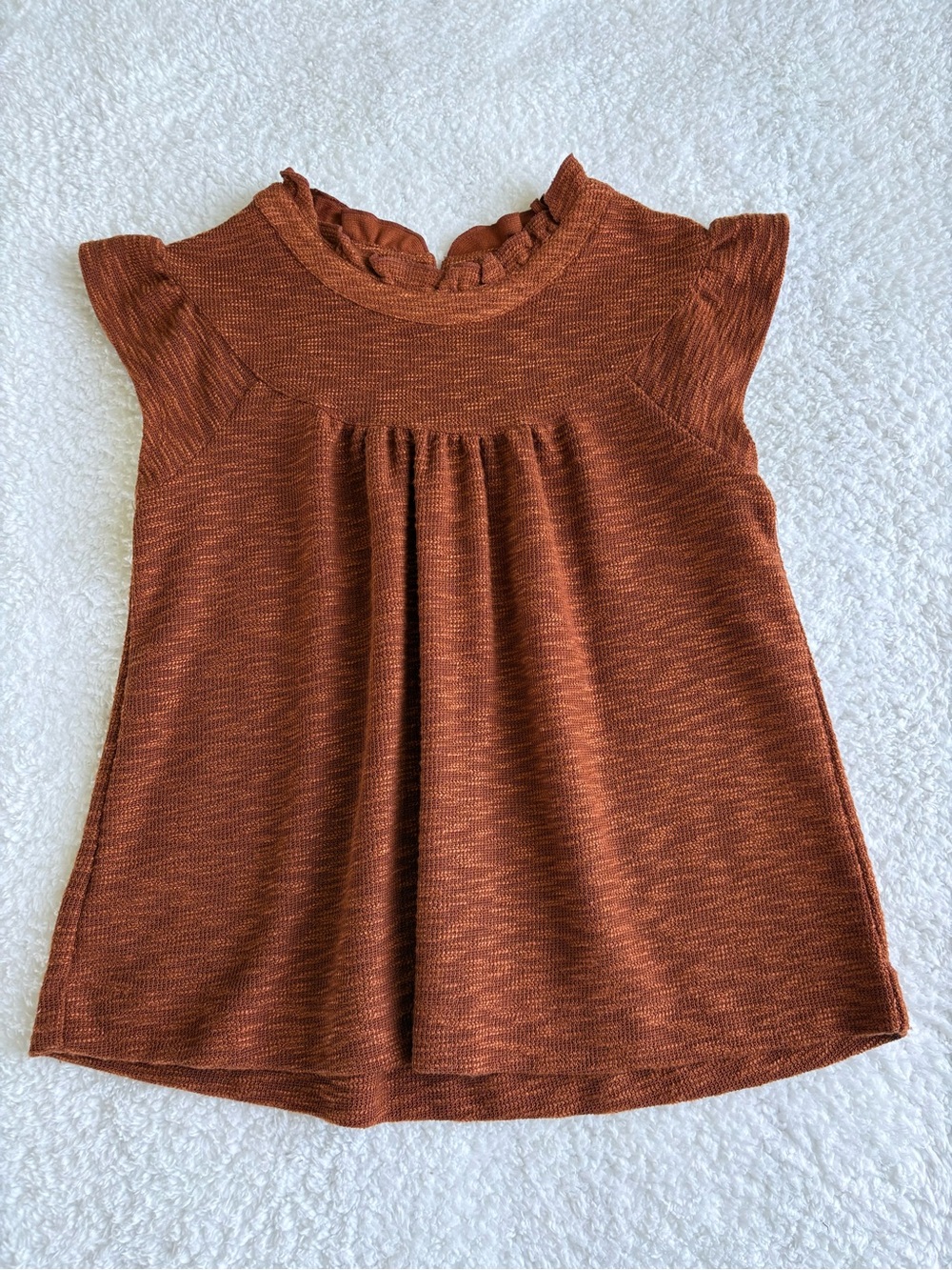 Wishlist Rust Textured Ruffle Neck Babydoll Top - Size Medium